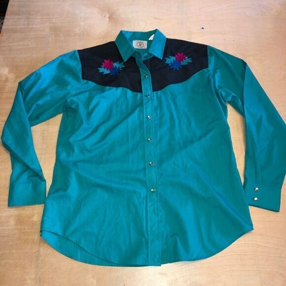Ely Country Charmer South‎ Floral Embroidered Western Shirt Pearl Snap Large - Picture 1 of 4